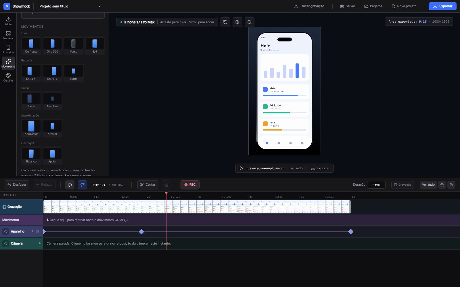 Showmock editor with the timeline